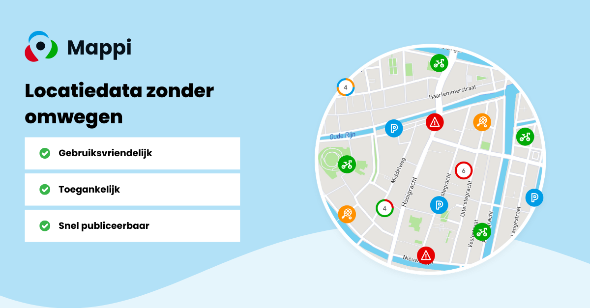 Header blog met afbeelding van kaart in een rondje met 3 unique selling points van Mappi