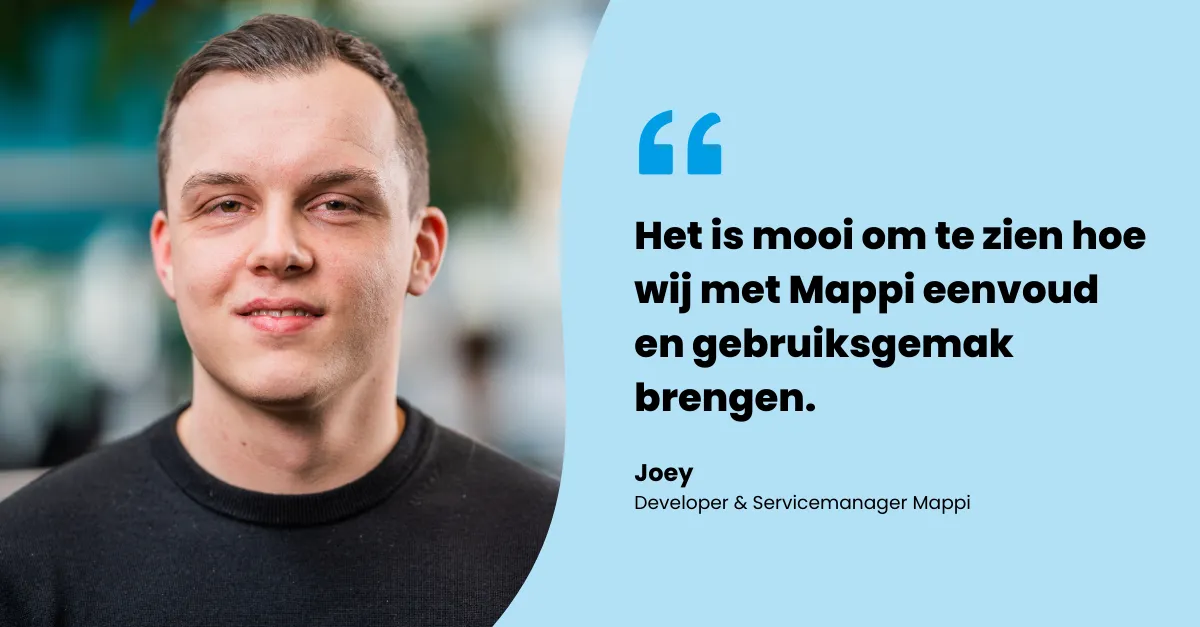 Header blog met afbeelding van servicemanager Joey en een quote