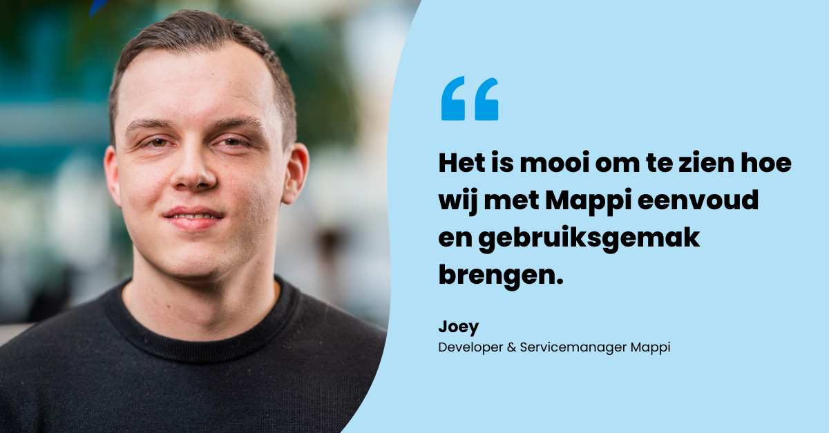 Header blog met afbeelding van servicemanager Joey en een quote