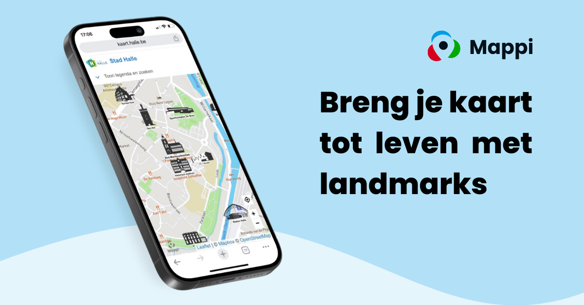 Afbeelding met mobiel waarop je een kaart ziet met landmarks