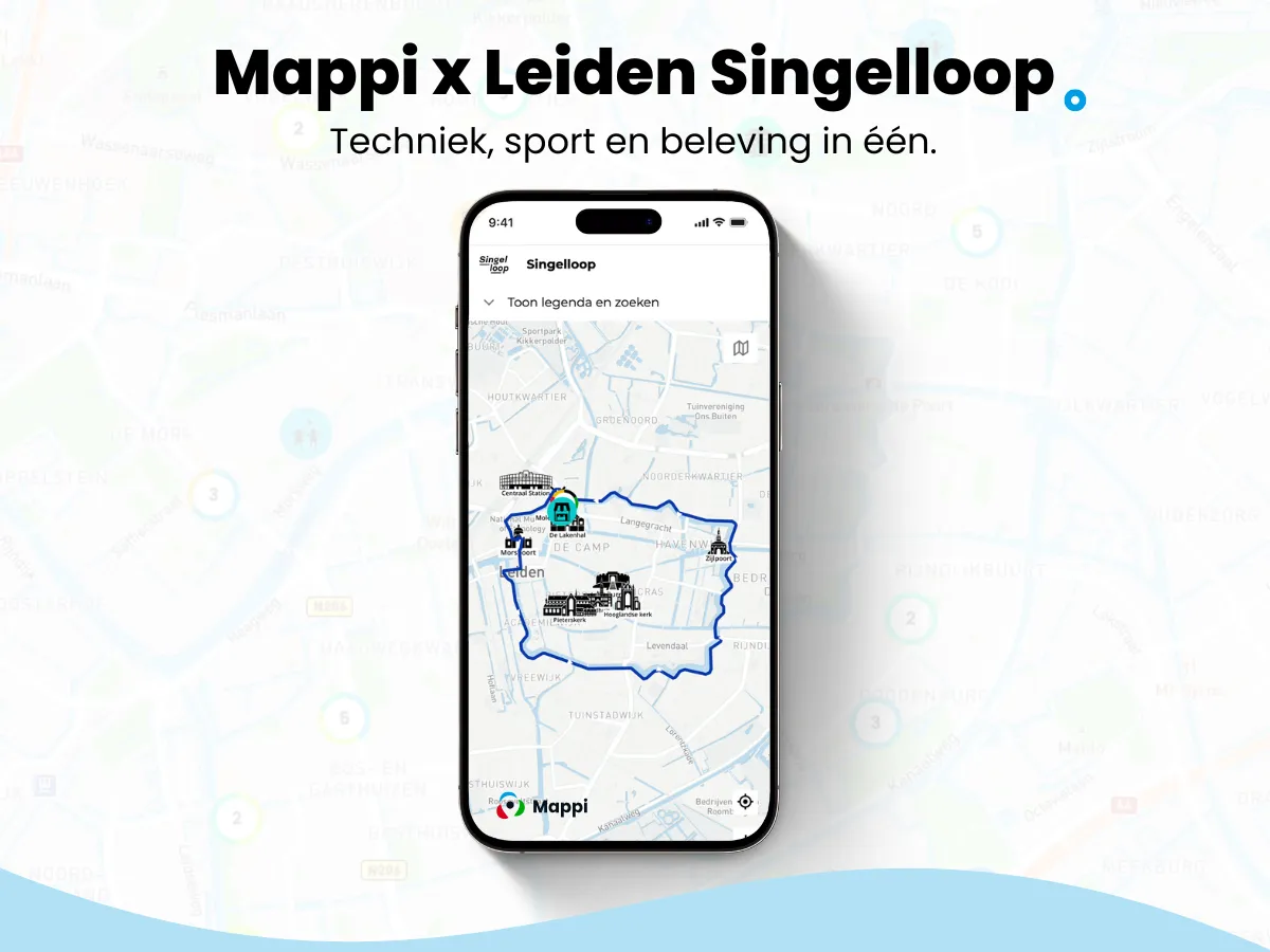 Mappi kaart voor de Singelloop van Leiden op een mobiel