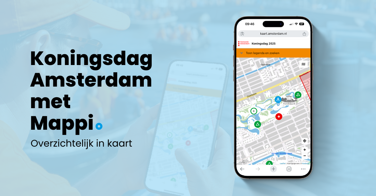 Koningsdag Amsterdam met Mappi: kaart voor Koningsdag Amsterdam op mobiel