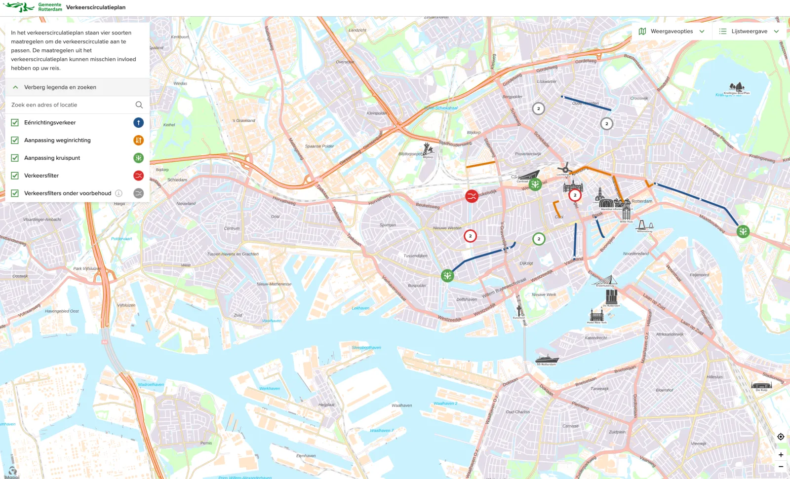 Screenshot van de kaart van Rotterdam