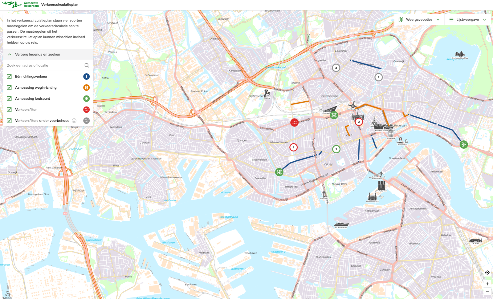 Screenshot van de kaart van Rotterdam
